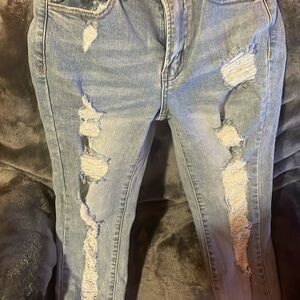Skinny blue ripped jeans for junior